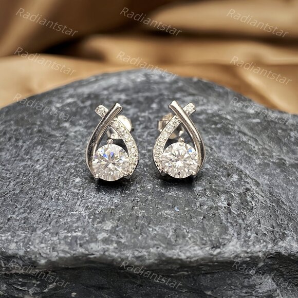 NEW Certified 1ct. t.w. Moissanite Tear Drop Stud Earrings - Picture 1 of 6